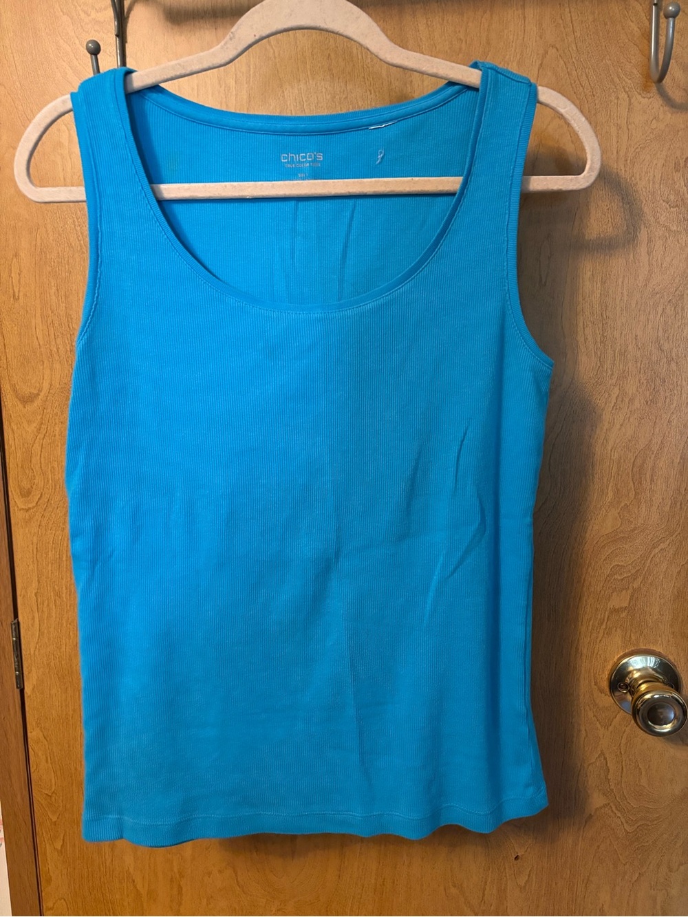 Chico's Scoop Neck Ribbed Tank - Turquoise